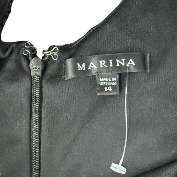 Marina Black Sequin Sheer Long Sleeve V-Neck Low Back Dress size 14 NEW Tags - Picture 5 of 12